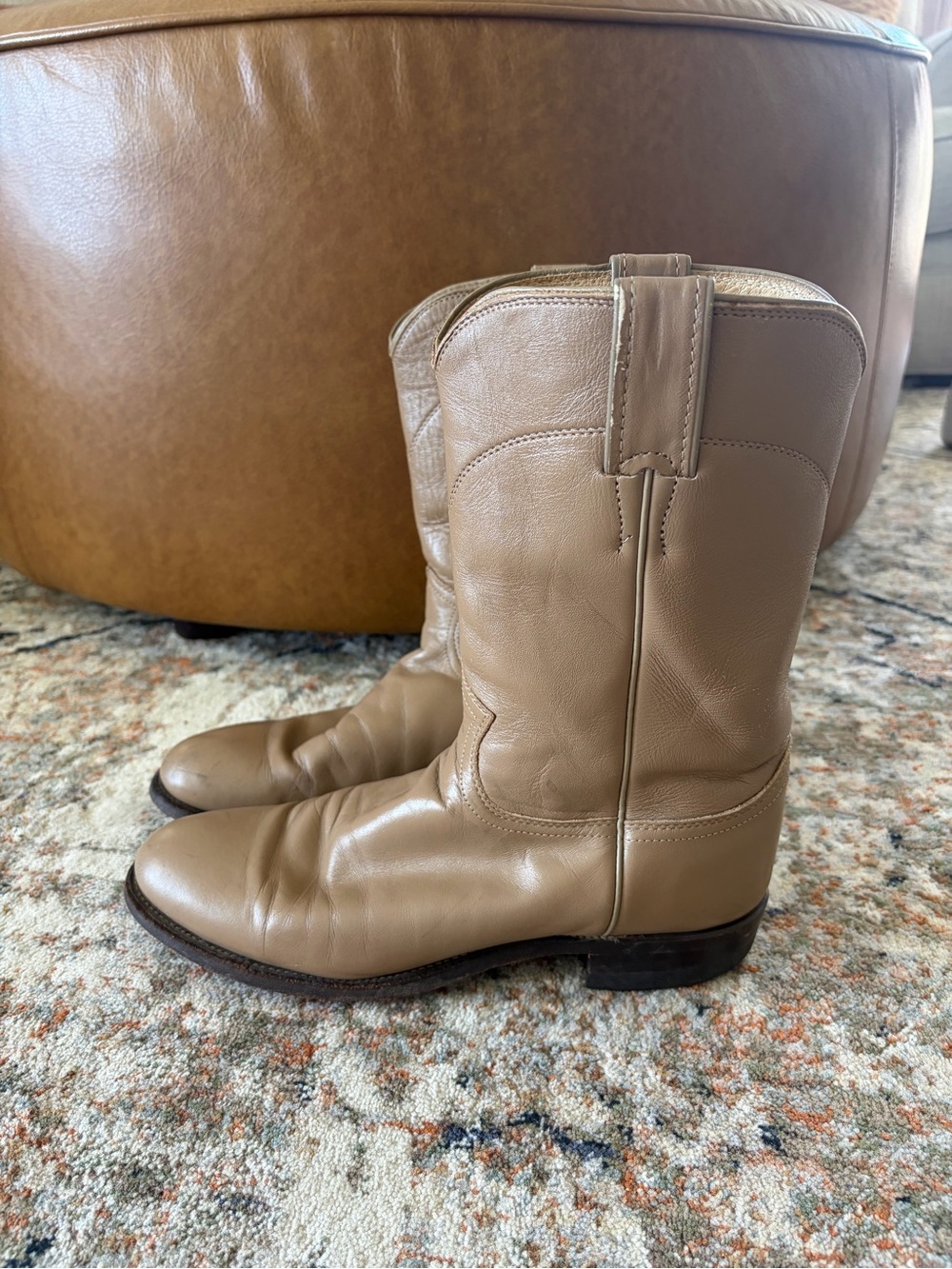 Vintage Justin Roper Boots Men’s 8.5D Tan Leather Western Cowboy Boots - Picture 2 of 11
